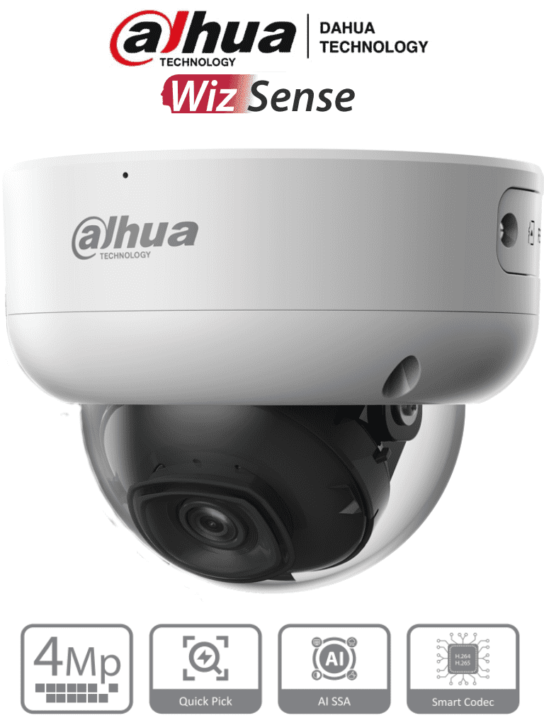DAHUA IPC-HDBW3441E-AS-S2 - Camara IP Domo Antivandalica de 4 Megapixeles con IA/ WizSense/ Lente de 2.8 mm/ 107 Grados de Apertura/ IR de 50 Metros/ SMD 4.0/ AI SSA/ 1 E&S de Alarma y Audio/ Ranura para MicroSD/ IP67/ IK10/ PoE/ DAHUA IPC-HDBW3441E-AS-S2 - Camara IP Domo Antivandalica de 4 Megapixeles con IA/ WizSense/ Lente de 2.8 mm/ 107 Grados de Apertura/ IR de 50 Metros/ SMD 4.0/ AI SSA/ 1 E&S de Alarma y Audio/ Ranura para MicroSD/ IP67/ IK10/ PoE/